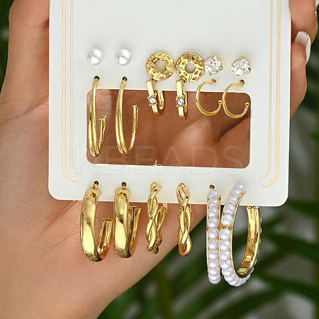6 Pairs Elegant Geometric Metal Faux Pearl Earring Set for Women EC2394-1-1