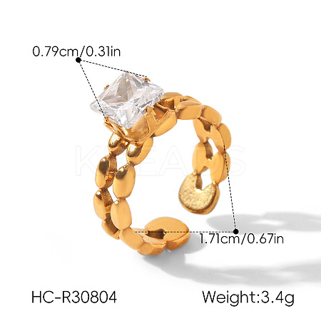 304 Stainless Steel Pave Clear Cubic Zirconia Cuff Open Rings for Women WG46FF3-06-1