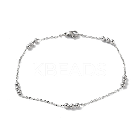 Non-Tarnish 304 Stainless Steel Round Beaded Link Chain Bracelets for Women LS-BJEW-D033-01P-1