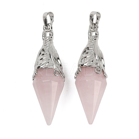 Natural Rose Quartz Faceted Bicone Big Pendants G-Z101-03P-08-1
