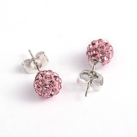 Polymer Clay Rhinestone Ball Stud Earrings EJEW-O041-02C-1