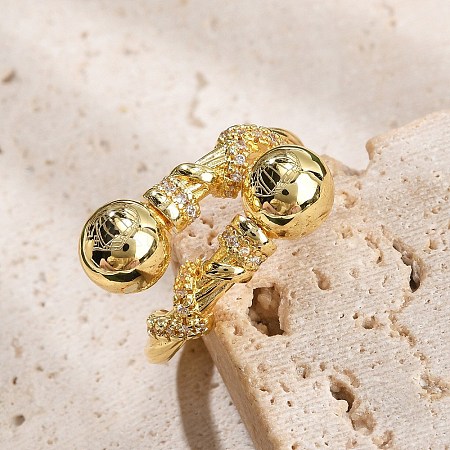 Rack Plating Brass Micro Pave Clear Cubic Zirconia Open Cuff Finger Rings for Women RJEW-M028-99G-1