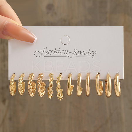 6Pairs Alloy Stud Earrings & Hoop Earrings WG38505-03-1