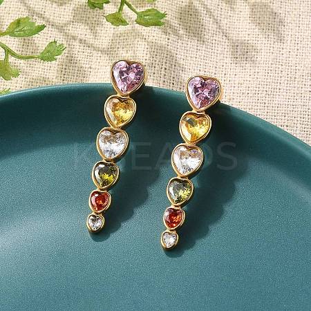 304 Stainless Steel Colorful Cubic Zirconia Tassel Stud Earrings EJEW-Z094-01G-G-1