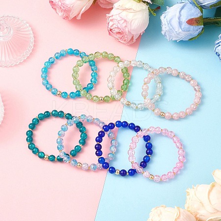 8Pcs 8 Colors Spray Painted Crackle Glass Beads Stretch Bracelets for Men Women BJEW-MZ00204-1