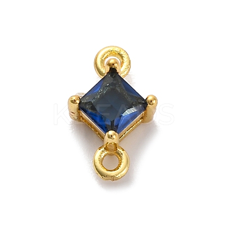 Brass Cubic Zirconia Rhombus Connector Charms KK-F894-12G-05-1
