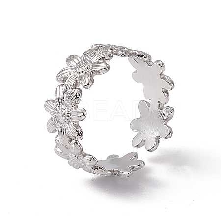Non-Tarnish 304 Stainless Steel Ring Flower Wrap Open Cuff Ring for Women RJEW-C045-17P-1