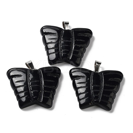 Natural Obsidian Carved Pendants G-B067-01F-1