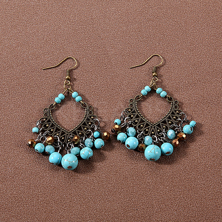 Bohemian tassel turquoise earrings JU8957-1-1