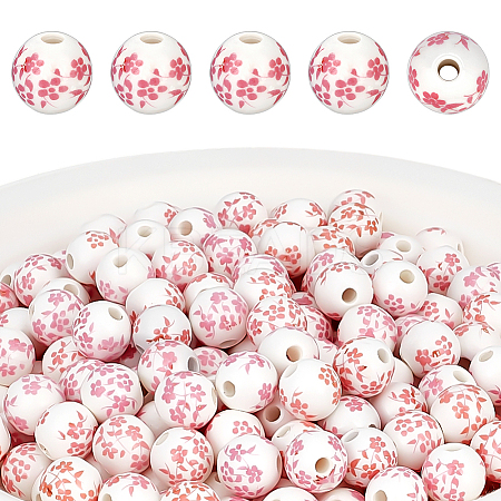 200Pcs Floral Printed Porcelain Beads PORC-ME0001-09-1