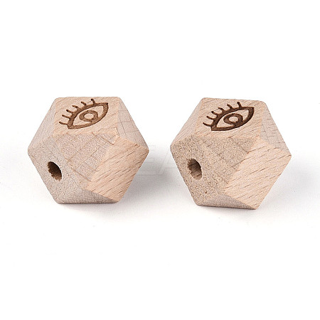 Laser Engraved Beech Wood Faceted Beads WOOD-T033-10A-1