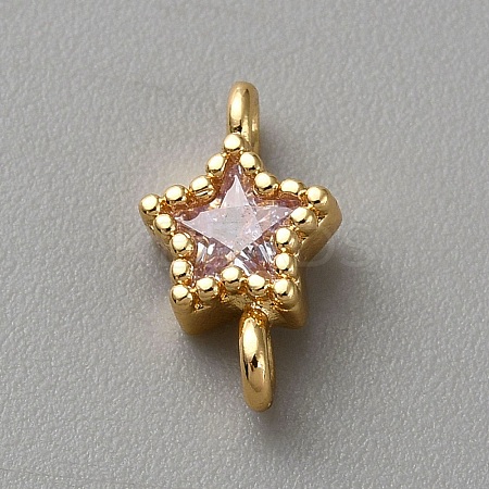 Light Gold Plated Brass Pave Cubic Zirconia Connector Charms KK-CJC0001-43KCG-05-1