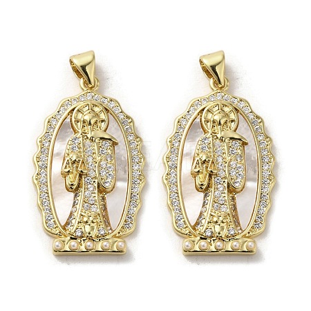 Brass Pave Shell Pendants KK-I708-16I-G-1