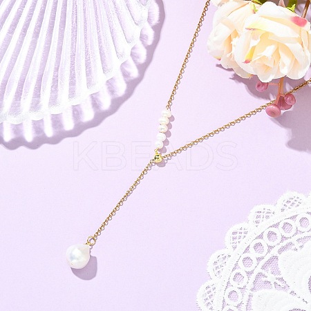 Adjustable Natural Baroque Keshi Pearl Oval Tassel Y Necklaces NJEW-JN06060-1
