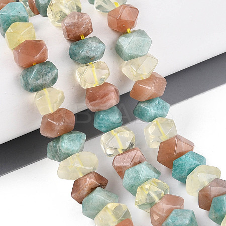Natural Lemon Quartz & Flower Amazonite & Sunstone Beads Strands G-N358-01A-07-1