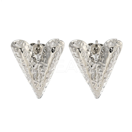 Heart Texture Brass Stud Earrings for Women EJEW-E312-02P-1