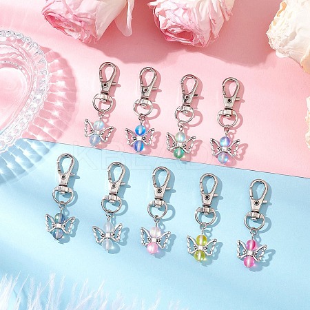 Angel Synthetic Moonstone Pendant Decorations HJEW-JM03146-1
