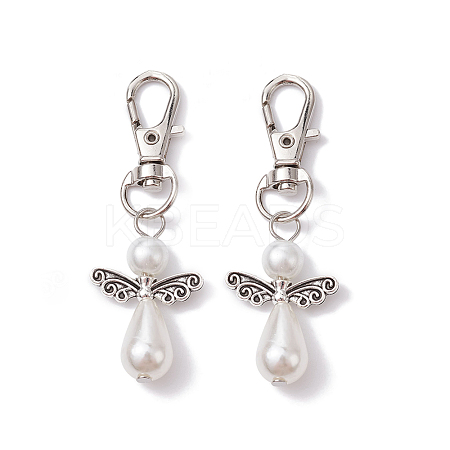 Angel ABS Plastic & Glass Imitation Pearl Pendant Decorations HJEW-JM01359-02S-1