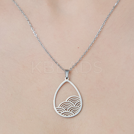 Non-Tarnish 201 Stainless Steel Hollow Teardrop Pendant Necklace NJEW-OY002-25-1