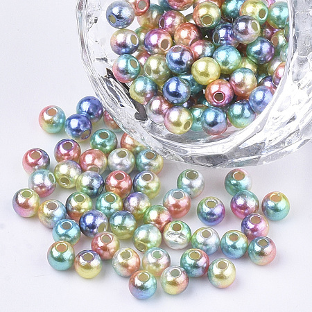 Rainbow ABS Plastic Imitation Pearl Beads X-OACR-Q174-6mm-07-1