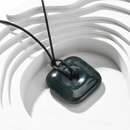 Natural Indian Agate Square Pendants Black PU Leather Cord Necklaces NJEW-K285-01E-1