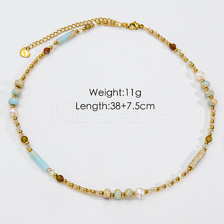 Handmade Natual Pearl & Natural Shoushan Stone & Shell Beaded Necklaces XL1709-8-1