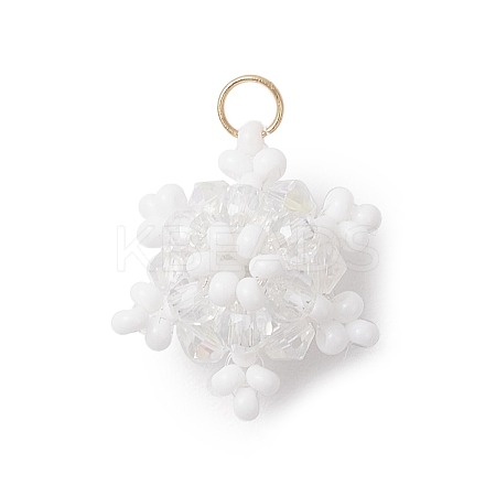 Glass Seed Beaded Snowflake Pendants PALLOY-MZ00815-01-1
