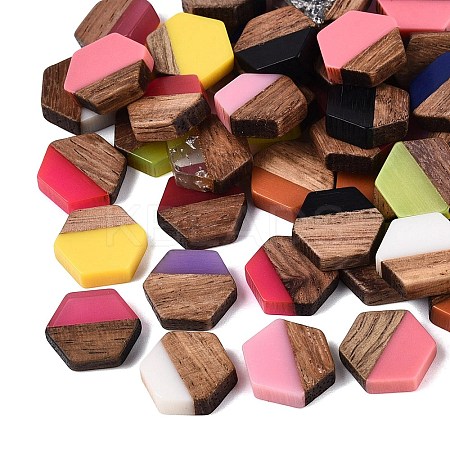 Opaque & Transparent Resin & Walnut Wood Cabochons RESI-N053-38-1