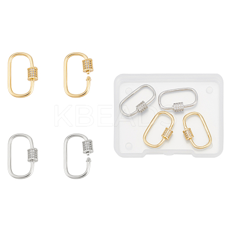 4Pcs 2 Colors Brass Micro Pave Clear Cubic Zirconia Screw Carabiner Lock Charms FIND-UN0004-44-1