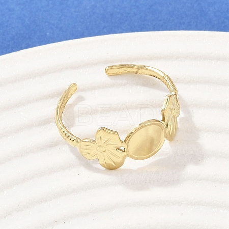Flower 304 Stainless Steel Cuff Ring Components RJEW-D332-10G-1