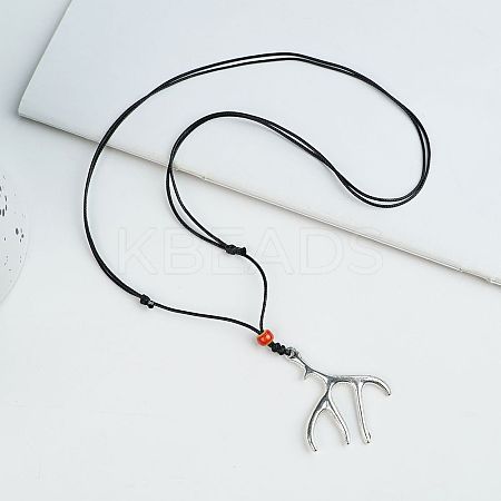 Boho Alloy Pendant Adjustable Cord Necklaces for Women with Porcelain Beads WG6DA09-04-1