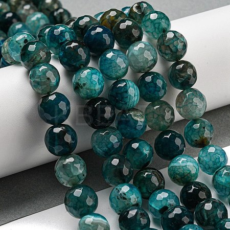 Faceted Natural Dragon Veins Agate Beads Strands X-G-F447-12mm-P07-1