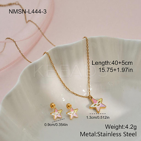 304 Stainless Steel Pendant Necklaces & Stud Earrings Sets for Girl's WG60F59-01-1