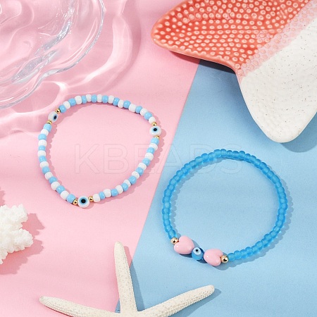 2Pcs Glass Seed Beads Stretch Bracelets for Women BJEW-JB11693-1