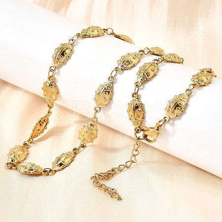 304 Stainless Steel Ladybug Link Chain Necklaces for Women Men NJEW-K249-21B-G-1