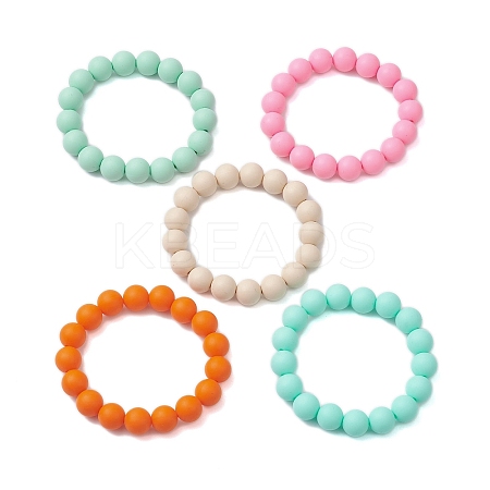 5Pcs 5 Colors 12mm Round Food Grade Eco-Friendly Silicone Beaded Stretch Bracelets for Women Men BJEW-JB10456-1