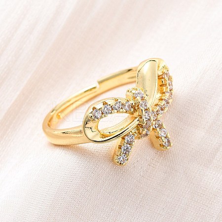Brass Micro Pave Clear Cubic Zirconia Finger Rings for Women RJEW-U047-06G-1
