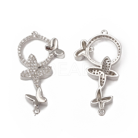 Brass Micro Pave Clear Cubic Zirconia Connector Charms KK-E068-VB072-1