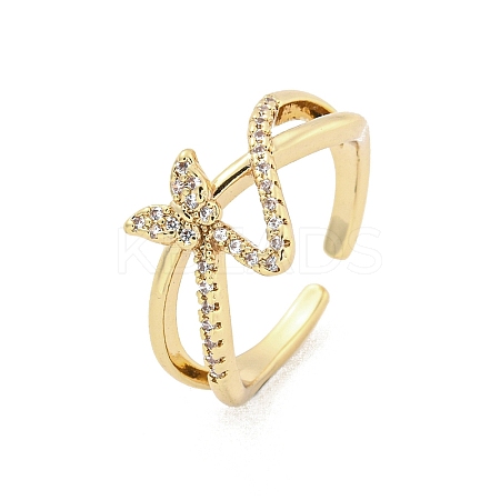 Brass Micro Pave Cubic Zirconia Cuff Rings RJEW-I103-070G-1