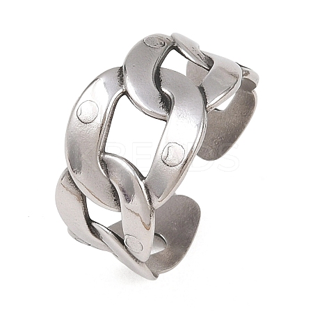 Non-Tarnish 304 Stainless Steel Curb Chain Shape Cuff Ring for Women RJEW-C025-31P-1