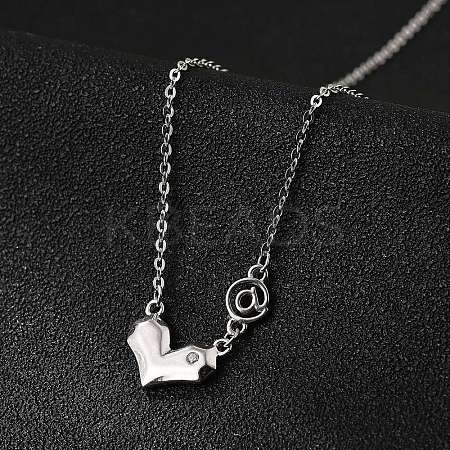 925 Sterling Silver Pave Clear Cubic Zirconia Heart Pendant Necklaces for Women NJEW-D315-04P-1