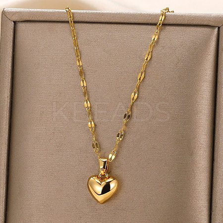 304 Stainless Steel Heart Pendant Dapped Chain Necklaces for Women NJEW-P342-01G-1