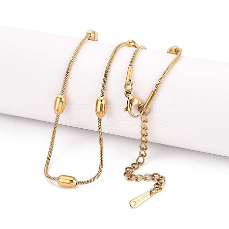 1.2MM 304 Stainless Steel Oval Beads Snake Chain Necklaces NJEW-N058-14G-1