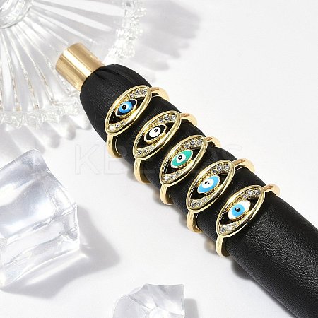 Brass Micro Pave Clear Cubic Zirconia Enamel Finger Rings for Women RJEW-L113-024G-1
