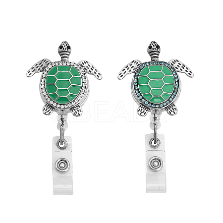 Sea Turtle Alloy with Rhinestone Enamel Retractable Badge Holder AJEW-PH01541-1