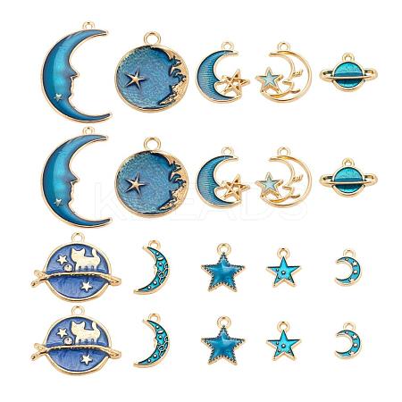 80Pcs 10 Style Celestial Alloy Enamel Pendants ENAM-LS0001-30-1