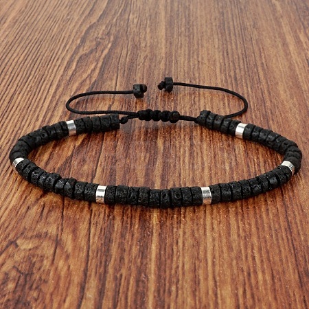 Natural Lava Rock Heishi Beads Adjustable Braided Bracelets for Men Women BX7041-9-1