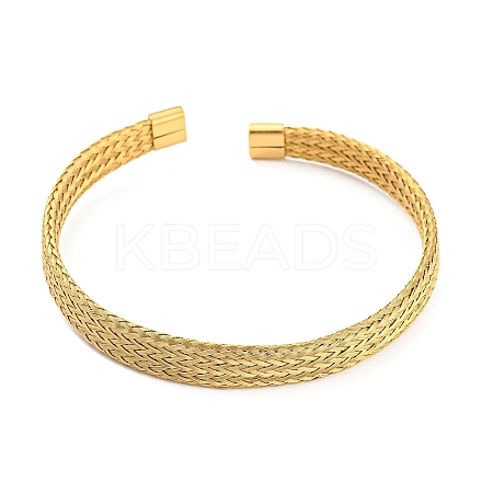 304 Stainless Steel Wire Mesh Cuff Bangles for Women BJEW-D022-01B-G-1