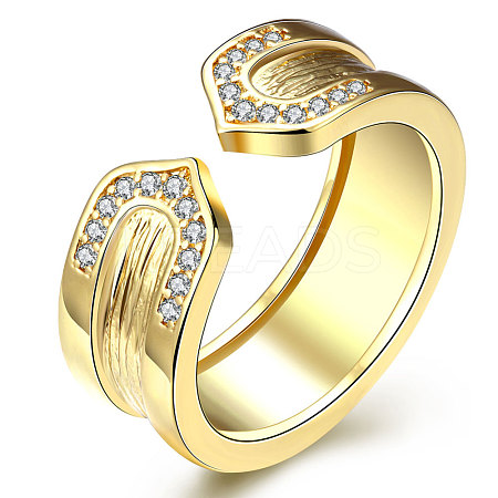 Trendy Real 18K Gold Plated Brass Cubic Zirconia Wide Band Cuff Rings RJEW-BB14632-8G-1