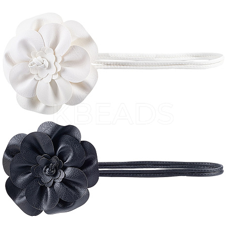 2Pcs 2 Colors Flower PU Leather Wrap Waist Belts for Women AJEW-CL0003-24-1